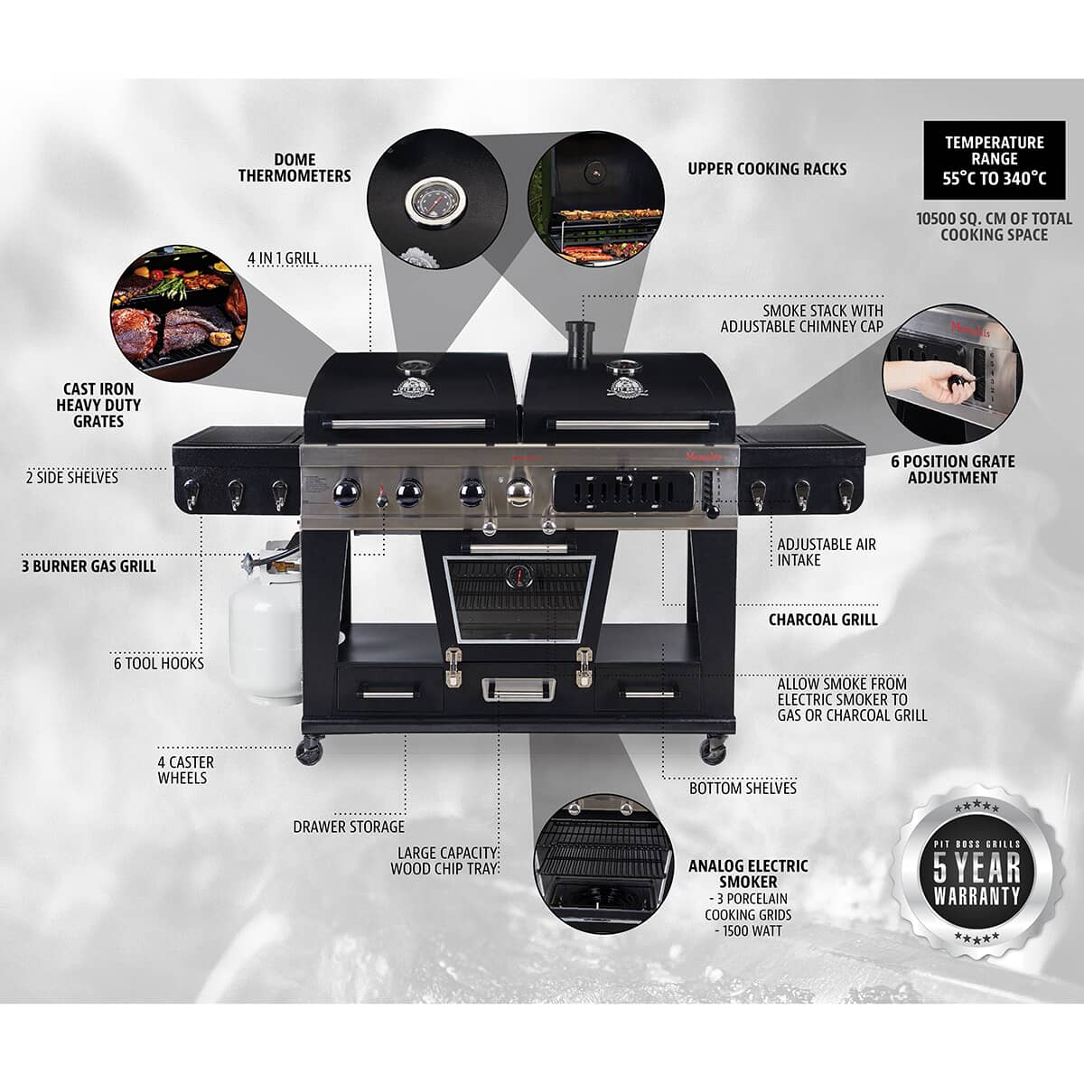 Pit Boss Memphis Ultimate Combo Gas and Charcoal Grill With Regulator And Cover