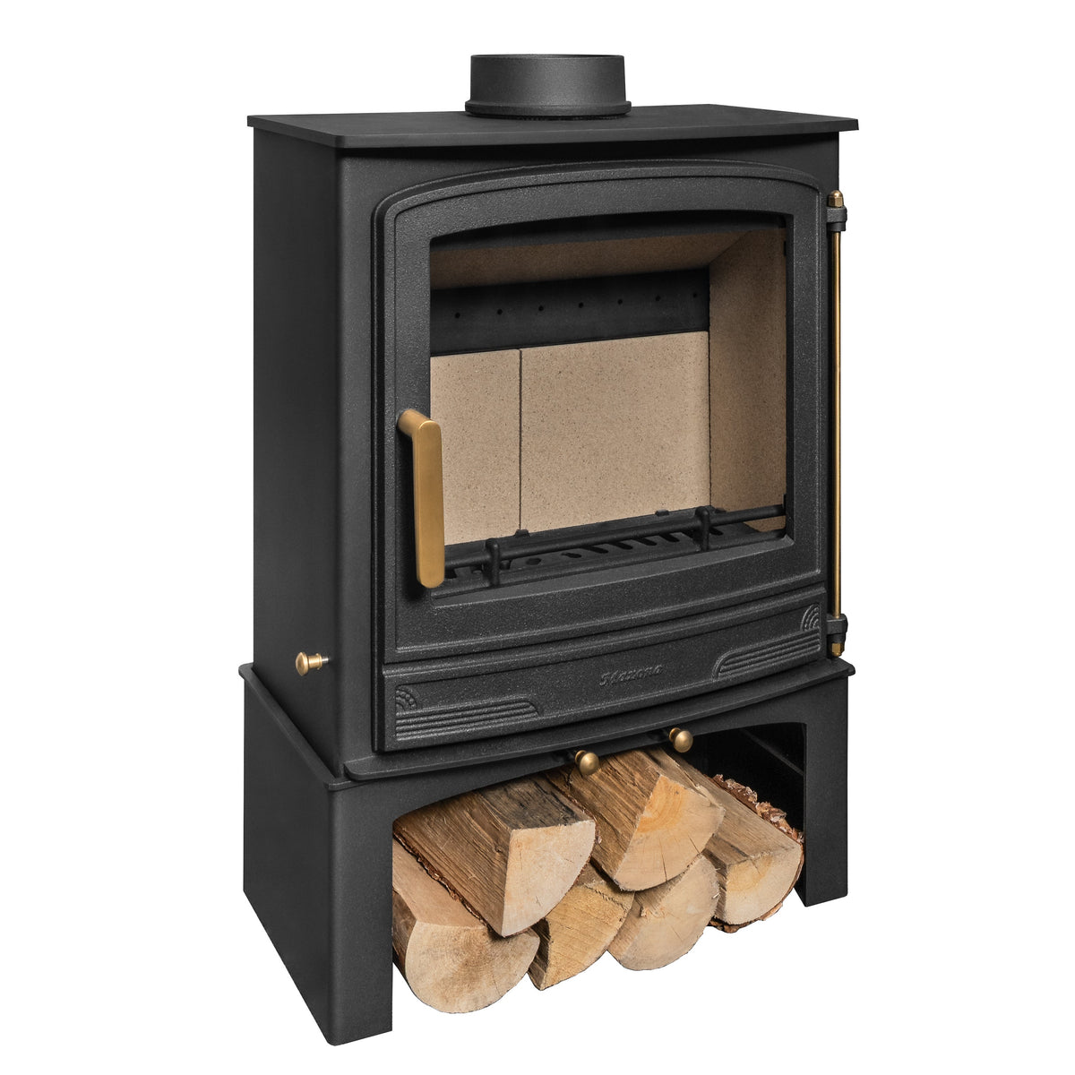 Mazona Warwick Widescreen 5kW Multifuel Woodburning Stove, With Log Store, Freestanding, Eco Design Approved, Defra Approved
