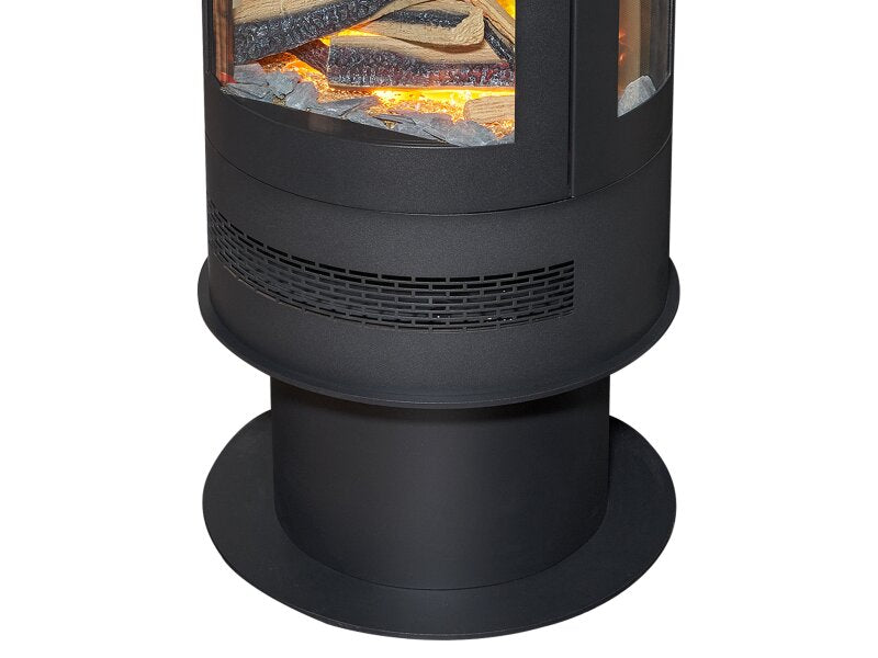 Acantha Orbit Cylinder Electric Stove in Black with Tall Angled Stove Pipe in Black