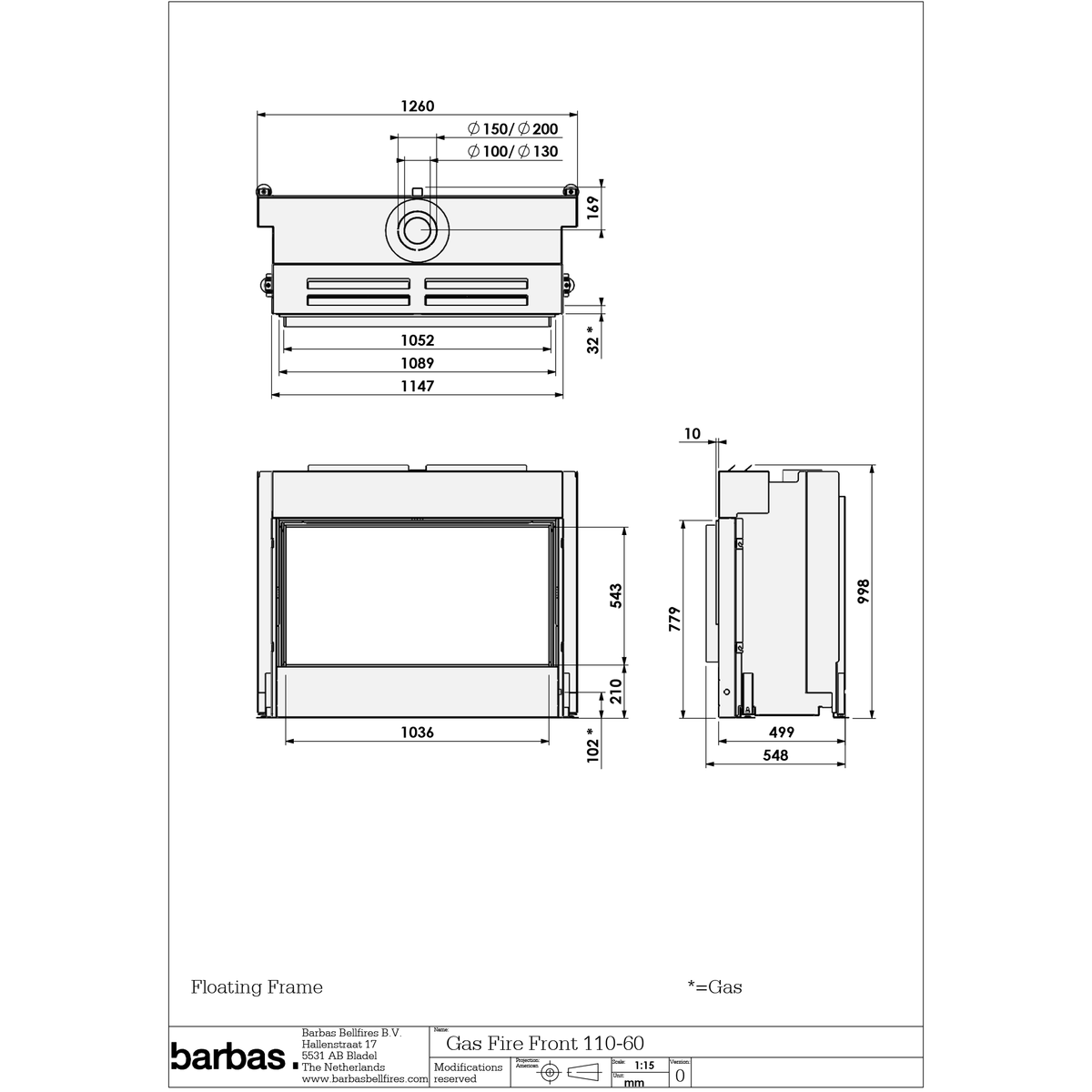 Barbas Built-In Fireplace 110-60 Gas Fire - Balanced Flue