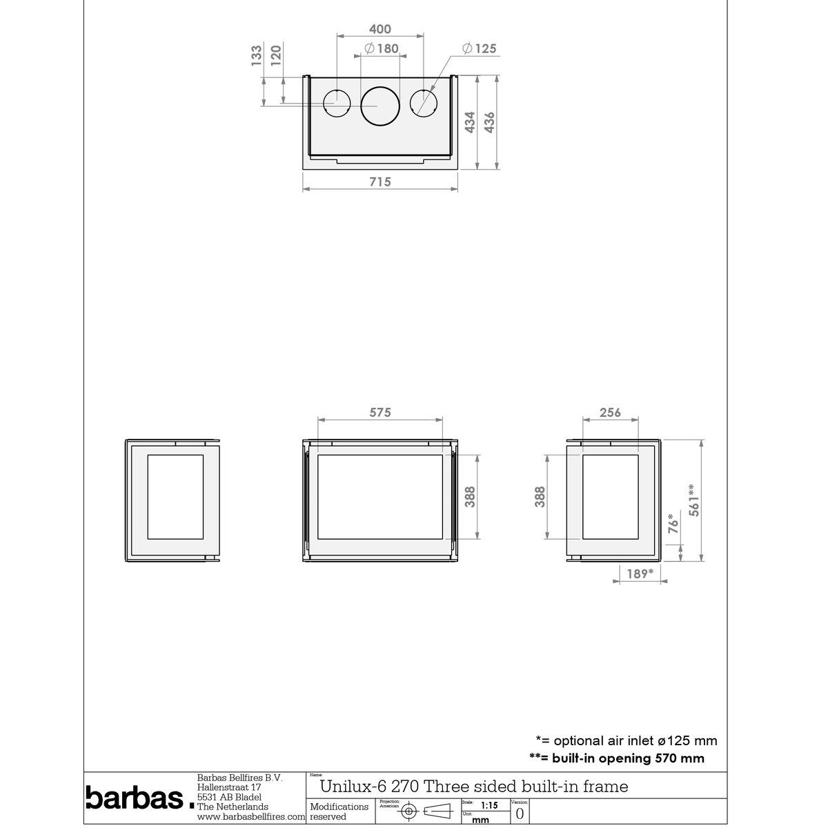 Barbas Unilux 270 3 Sided Wood Burning Stove