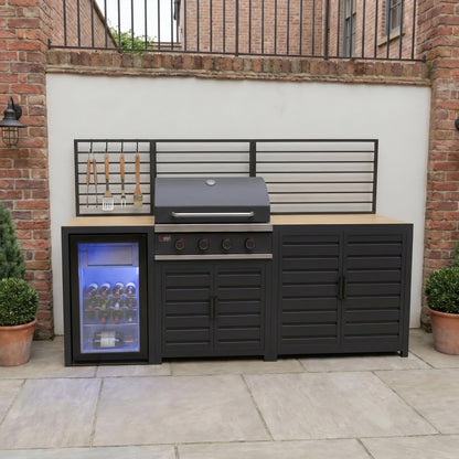 Draco Grills Scandic Modular 4 Burner Barbecue Cabinet with Double Cupboard & Fridge Unit