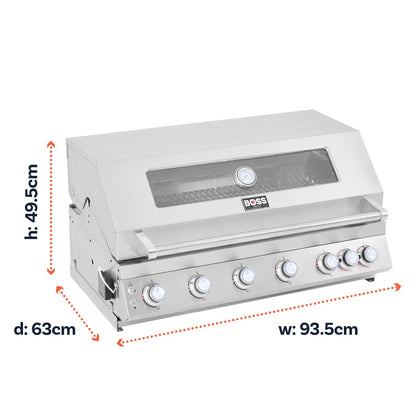 Boss Grill 6 Burner Built-In Gas BBQ - Stainless Steel