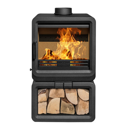 Mazona Heatwave 8kW Log Store Multifuel Woodburning Stove, Freestanding, Eco Design Approved, Defra Approved