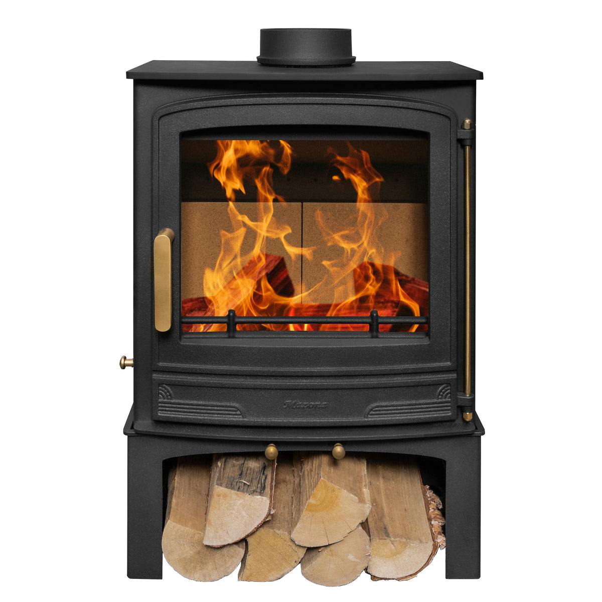 Mazona Warwick Widescreen 5kW Multifuel Woodburning Stove, With Log Store, Freestanding, Eco Design Approved, Defra Approved