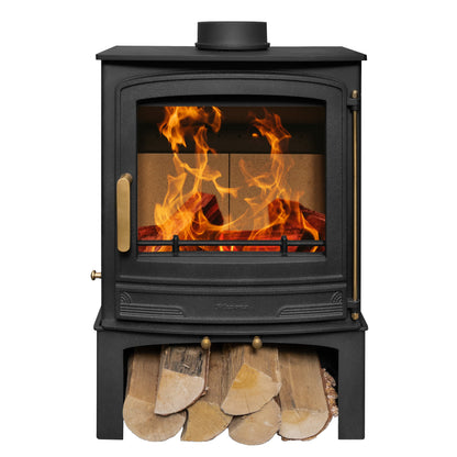 Mazona Warwick Widescreen 5kW Multifuel Woodburning Stove, With Log Store, Freestanding, Eco Design Approved, Defra Approved