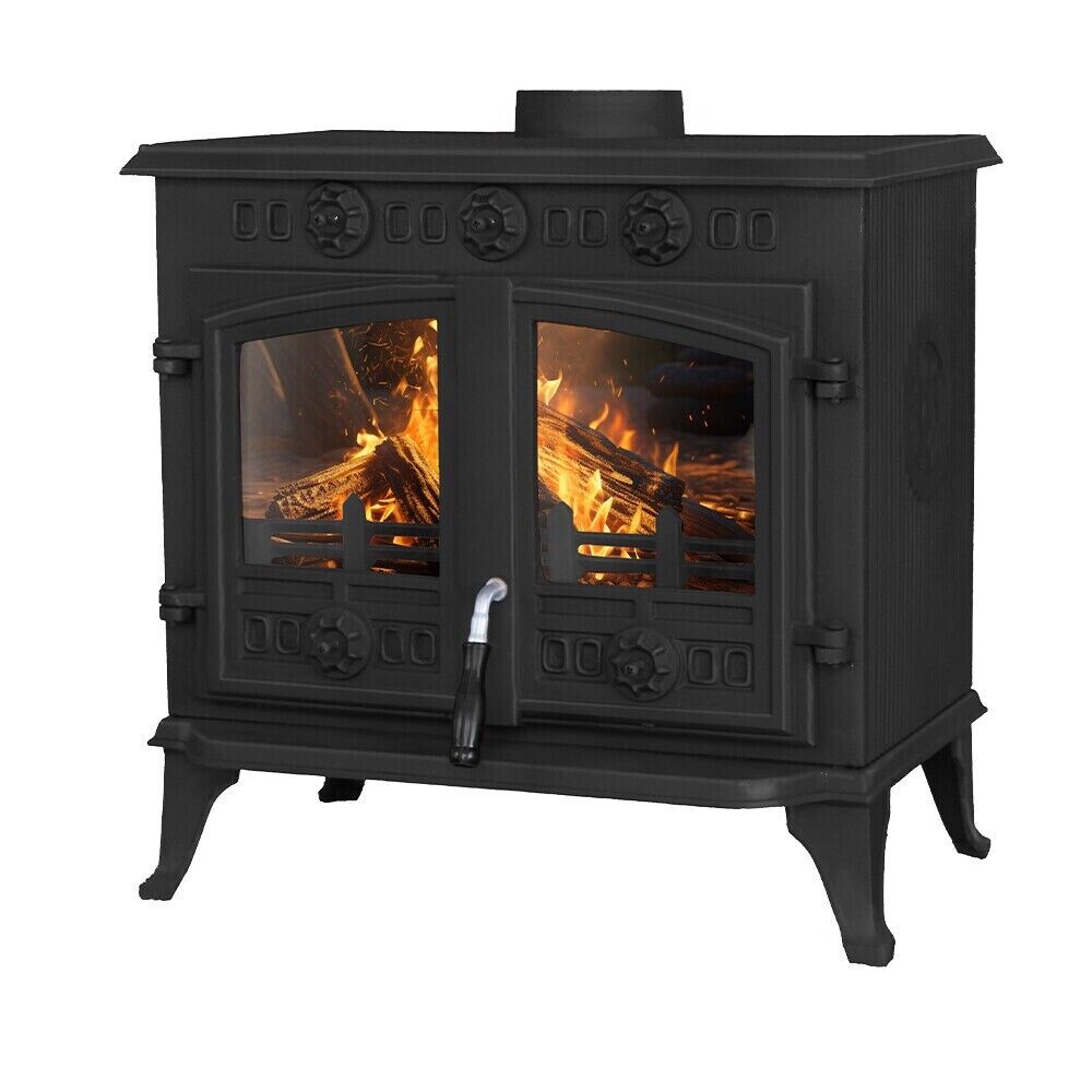 Front view of Model JA006 cast iron multifuel stove